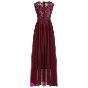 Maroon lace front split long dress